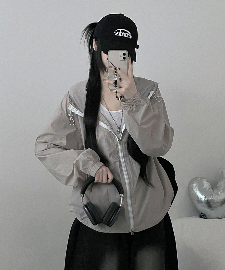 ナイロンストリング2wayフードブルゾン(5color) GREY