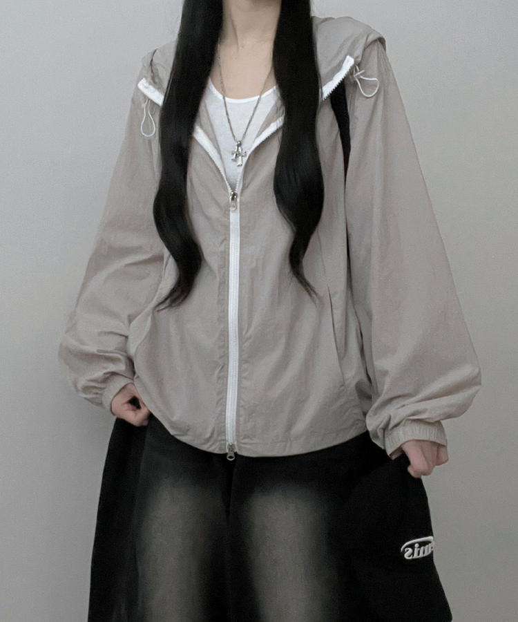 ナイロンストリング2wayフードブルゾン(5color) GREY