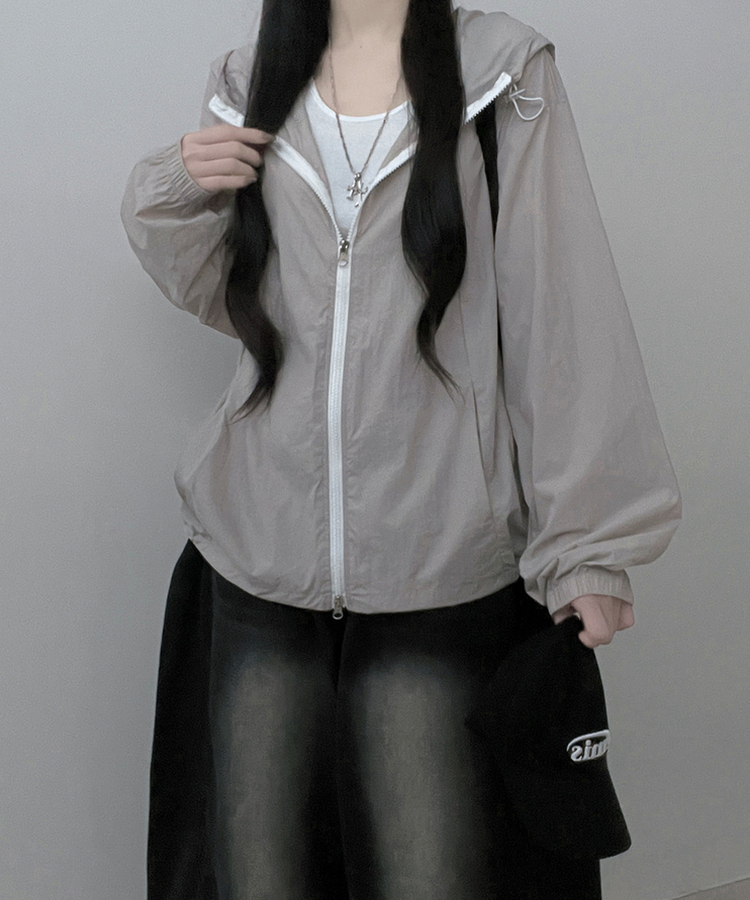 ナイロンストリング2wayフードブルゾン(5color) GREY