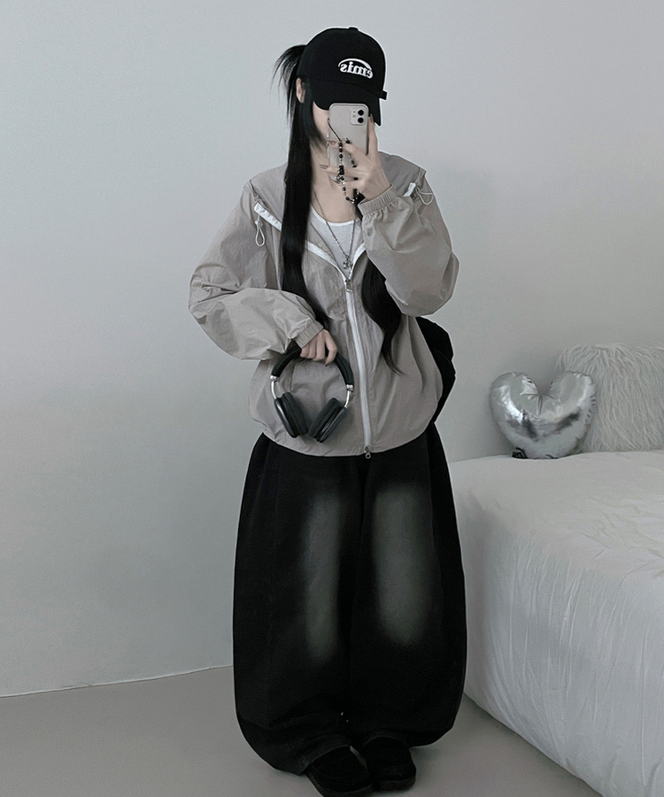 ナイロンストリング2wayフードブルゾン(5color) GREY