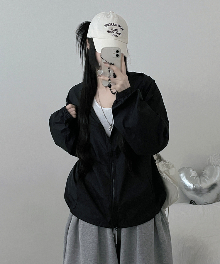 ナイロンストリング2wayフードブルゾン(5color) BLACK