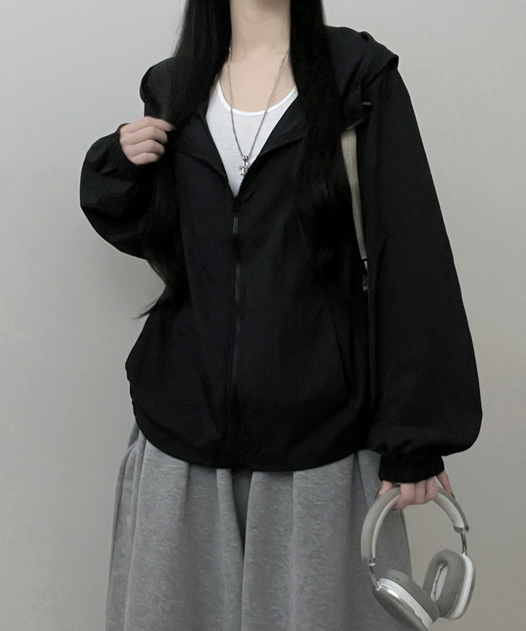 ナイロンストリング2wayフードブルゾン(5color) BLACK