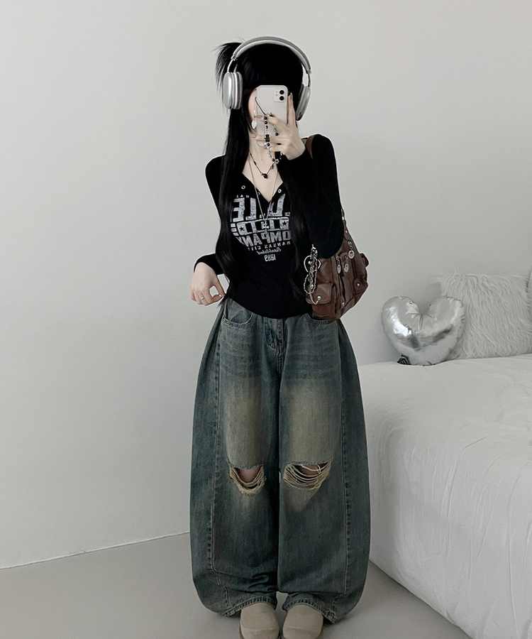 レタリングスナップクロップド長袖Tシャツ BLACK