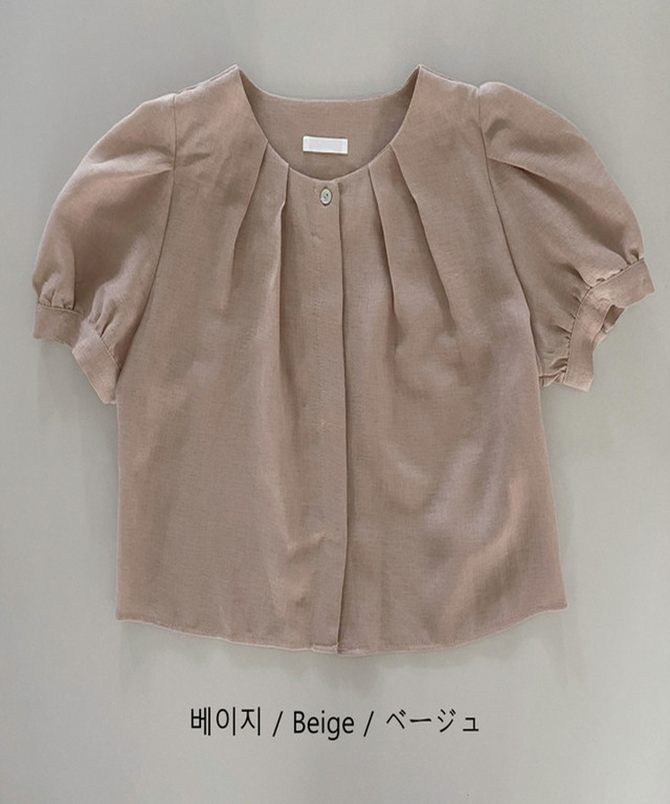 ラウンドネックパフ半袖ブラウス