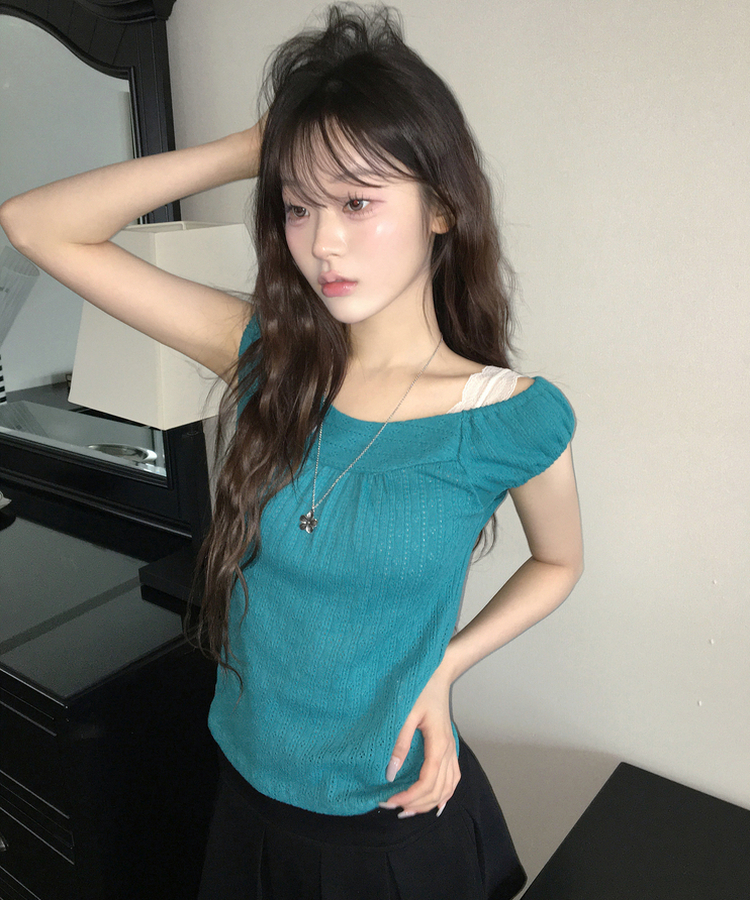 ボタンポイントトップス TEAL