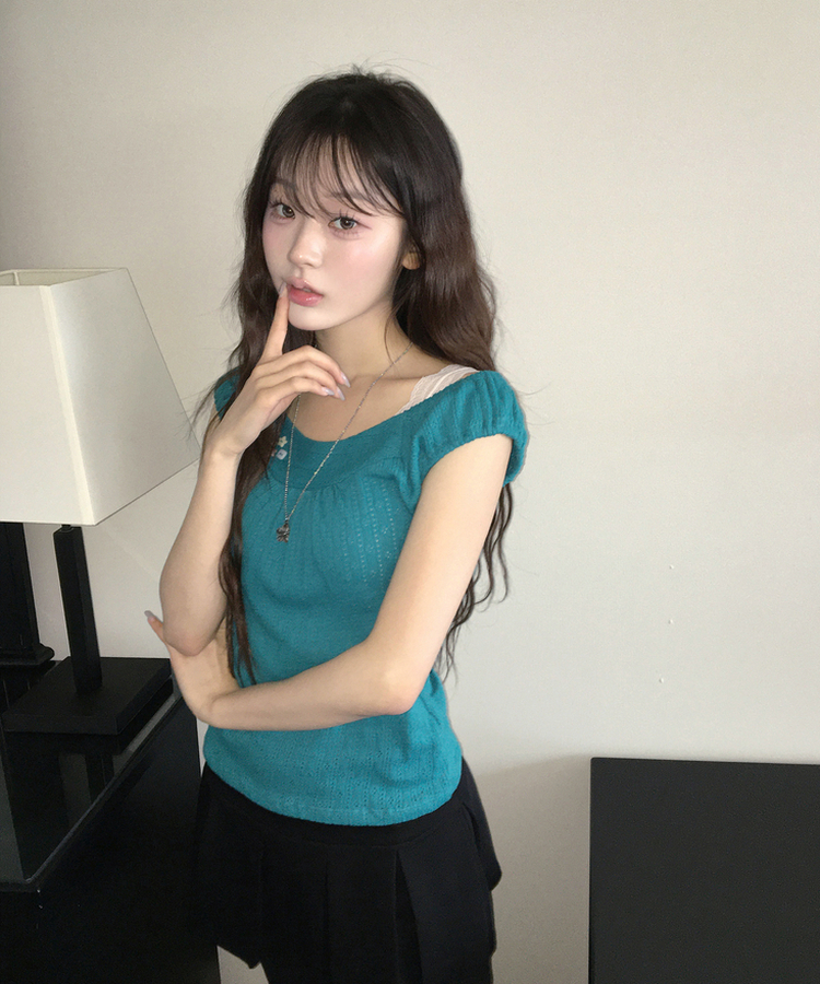 ボタンポイントトップス TEAL