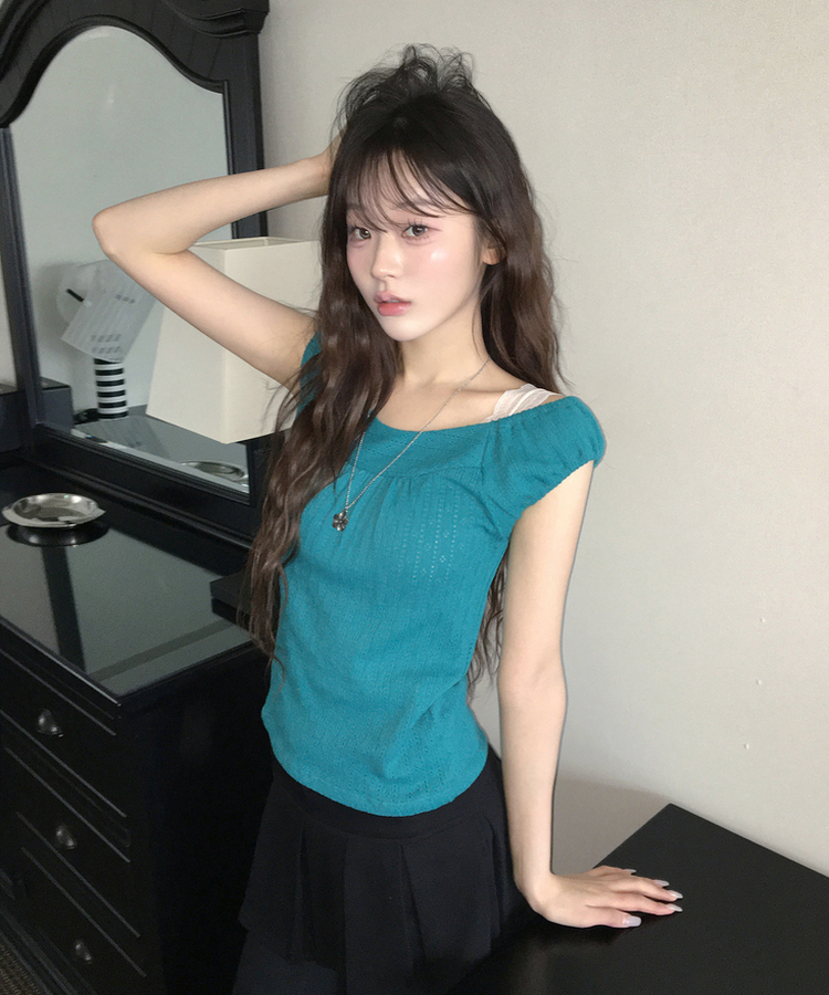 ボタンポイントトップス TEAL