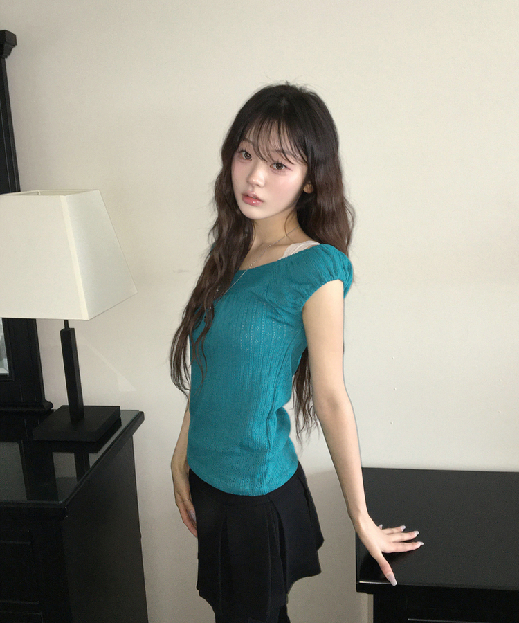 ボタンポイントトップス TEAL