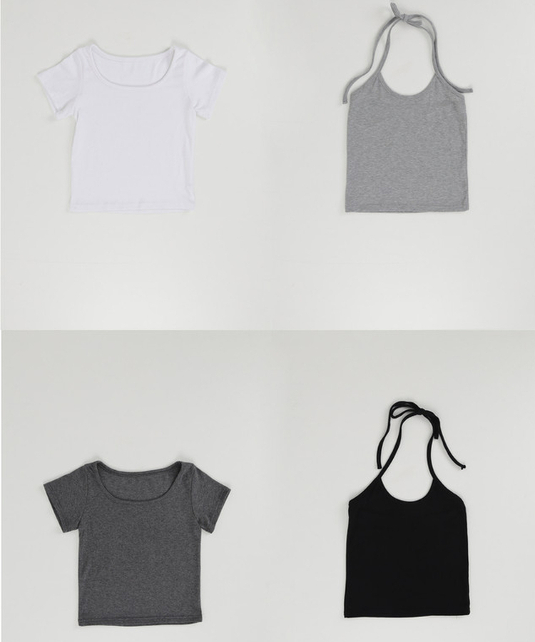 【SET】シンプルTシャツ＋ホルターネックキャミソール
