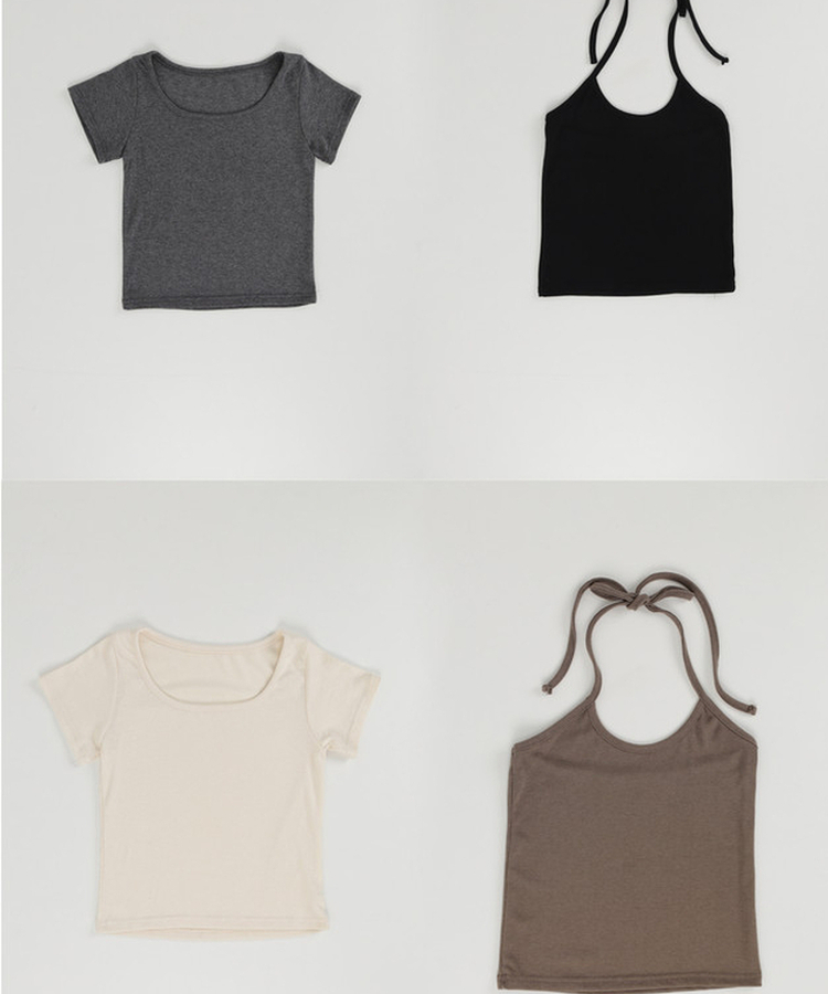 【SET】シンプルTシャツ＋ホルターネックキャミソール