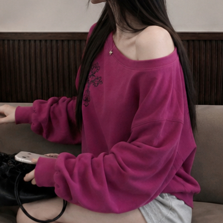 クロスオフショルダールーズスウェット PLUM