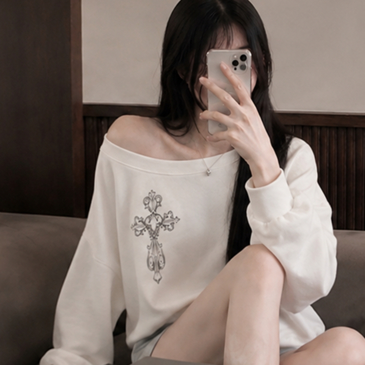 クロスオフショルダールーズスウェット IVORY