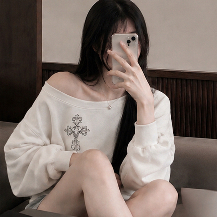クロスオフショルダールーズスウェット IVORY
