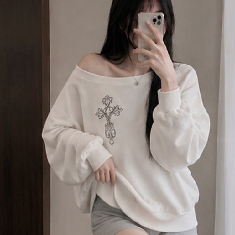 クロスオフショルダールーズスウェット IVORY