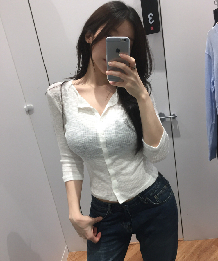 シンプル七分袖リブカーディガン(7color) IVORY