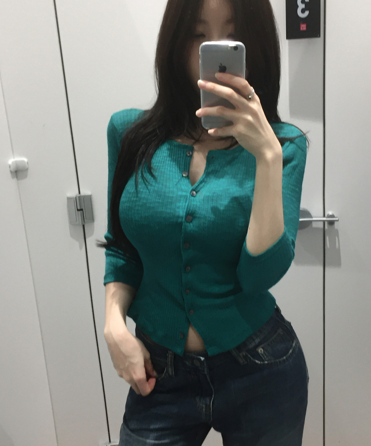 シンプル七分袖リブカーディガン(7color) TEAL