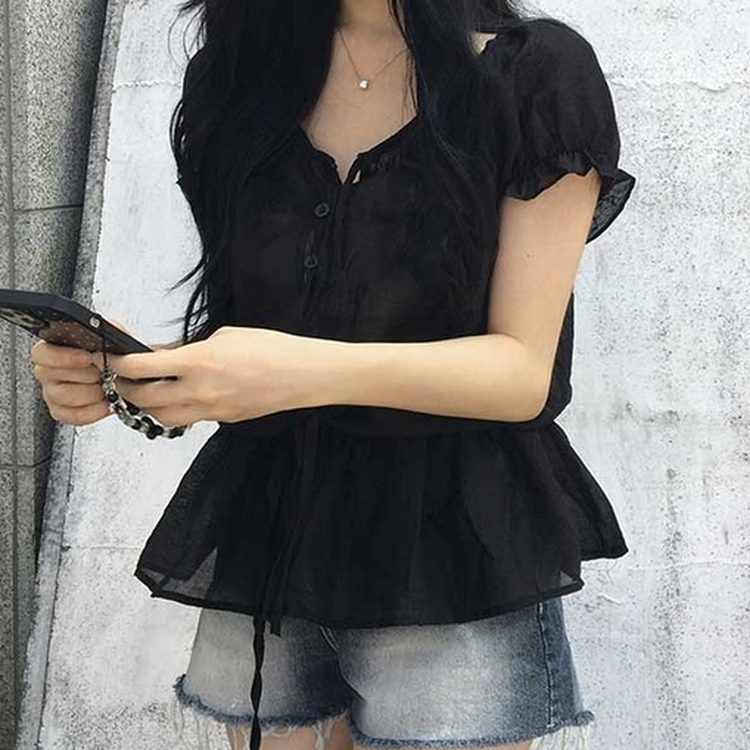 シアーシャーリングブラウス BLACK