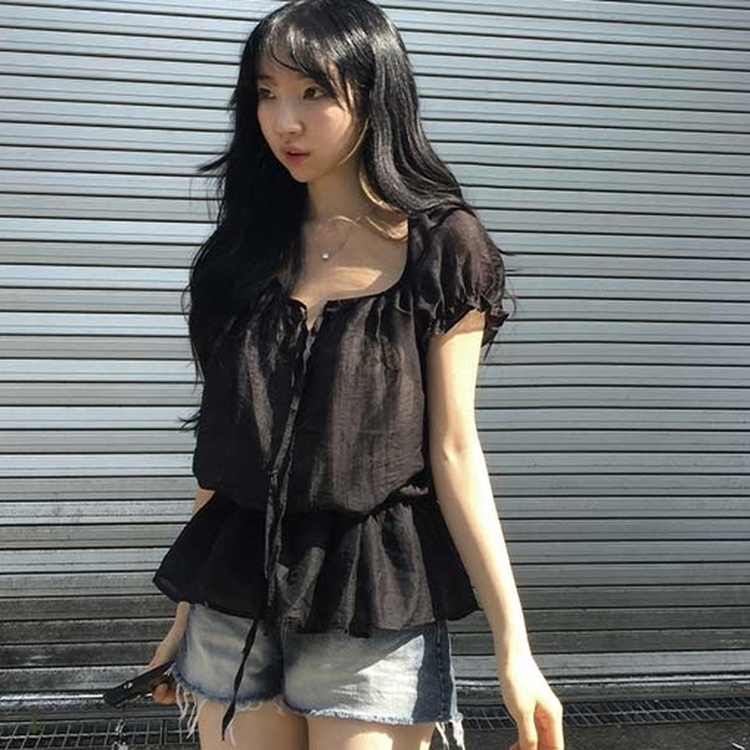 シアーシャーリングブラウス BLACK