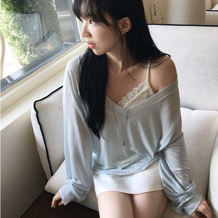 シアーVネックトレーナー(5color) SKY BLUE