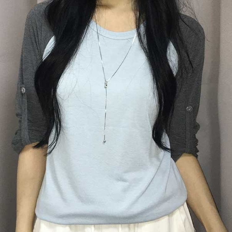 ロールアップチェックボタンラグランTシャツ SKY BLUE
