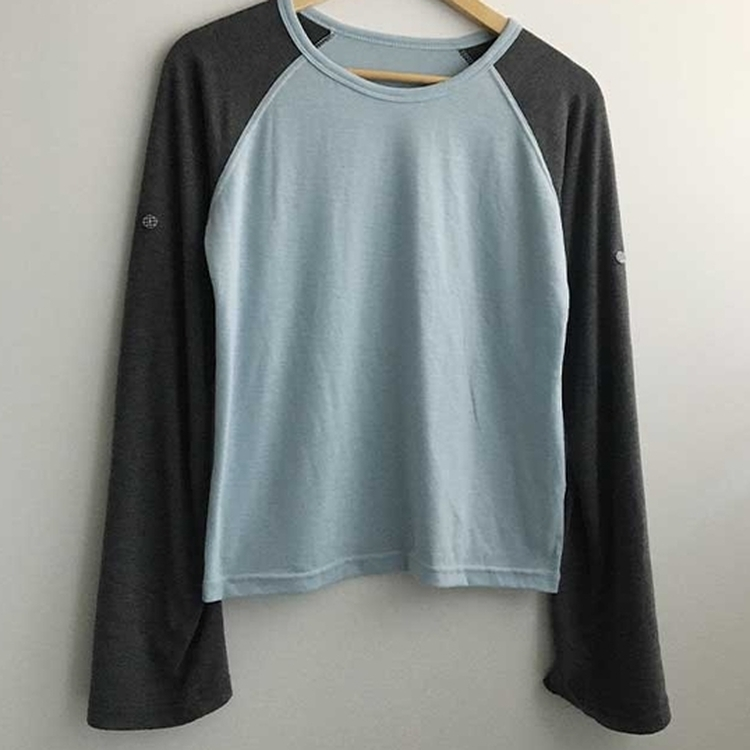 ロールアップチェックボタンラグランTシャツ