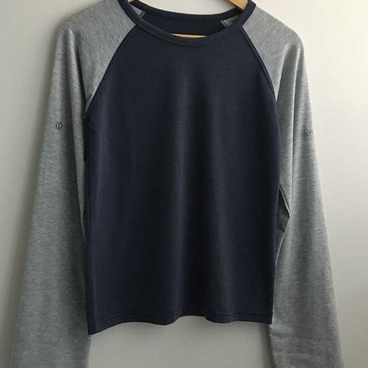 ロールアップチェックボタンラグランTシャツ