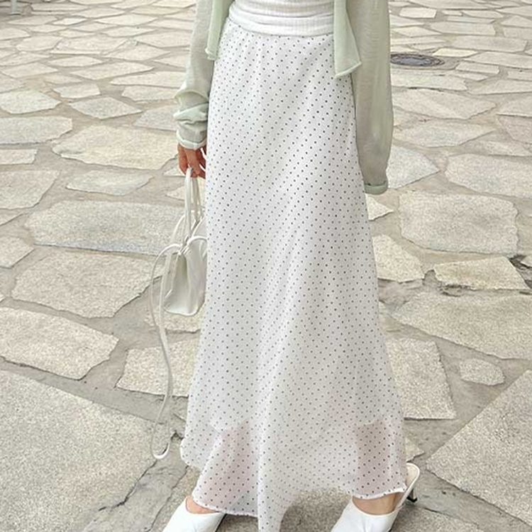 ドットウエストゴムロングスカート WHITE