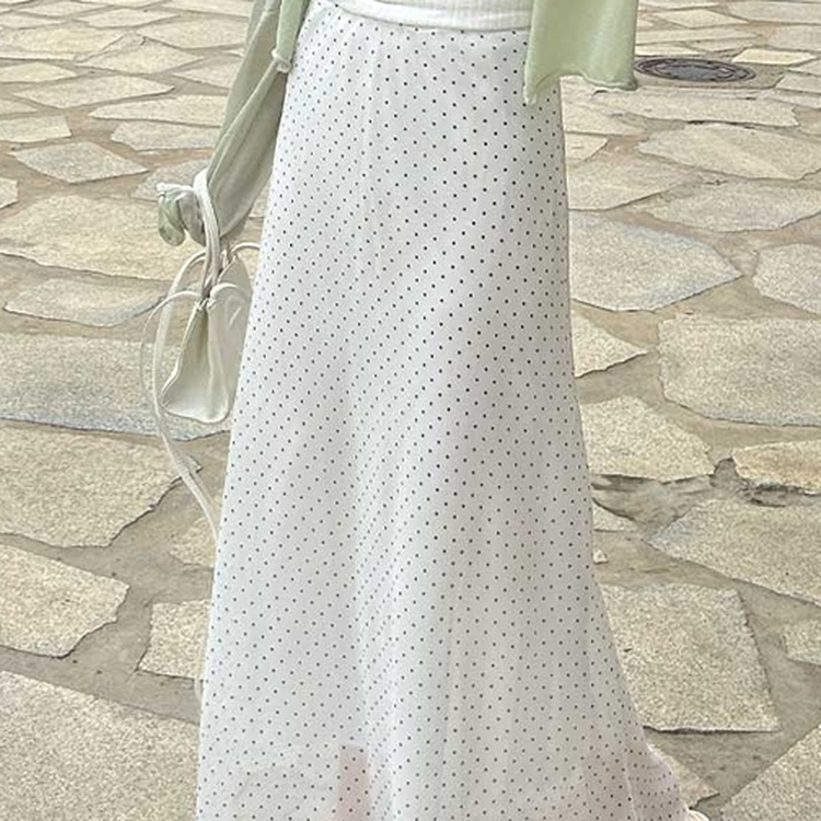 ドットウエストゴムロングスカート WHITE