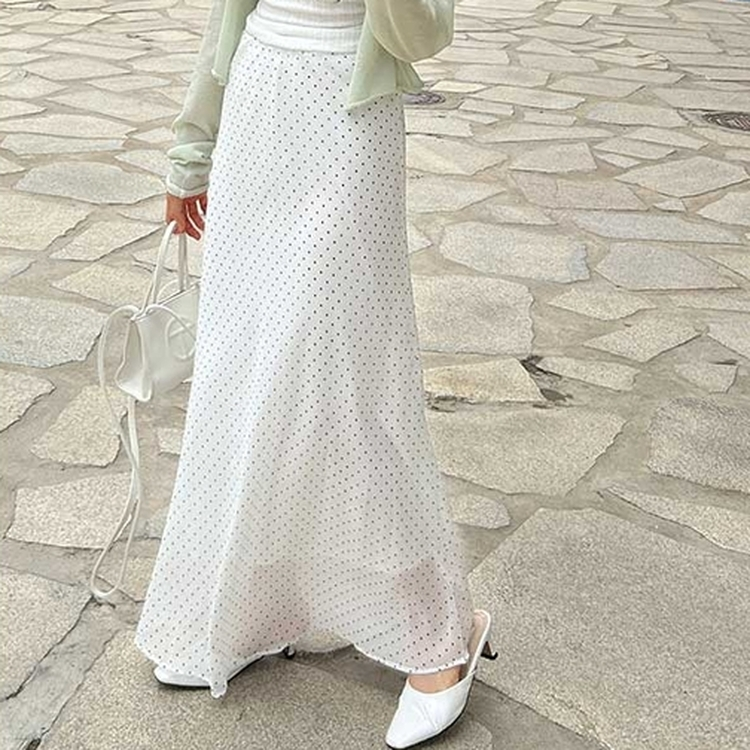 ドットウエストゴムロングスカート WHITE