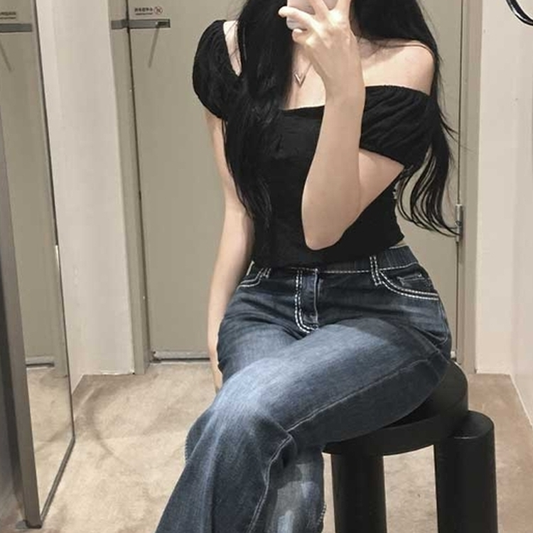 ステッチデニムブーツカットパンツ BLUE