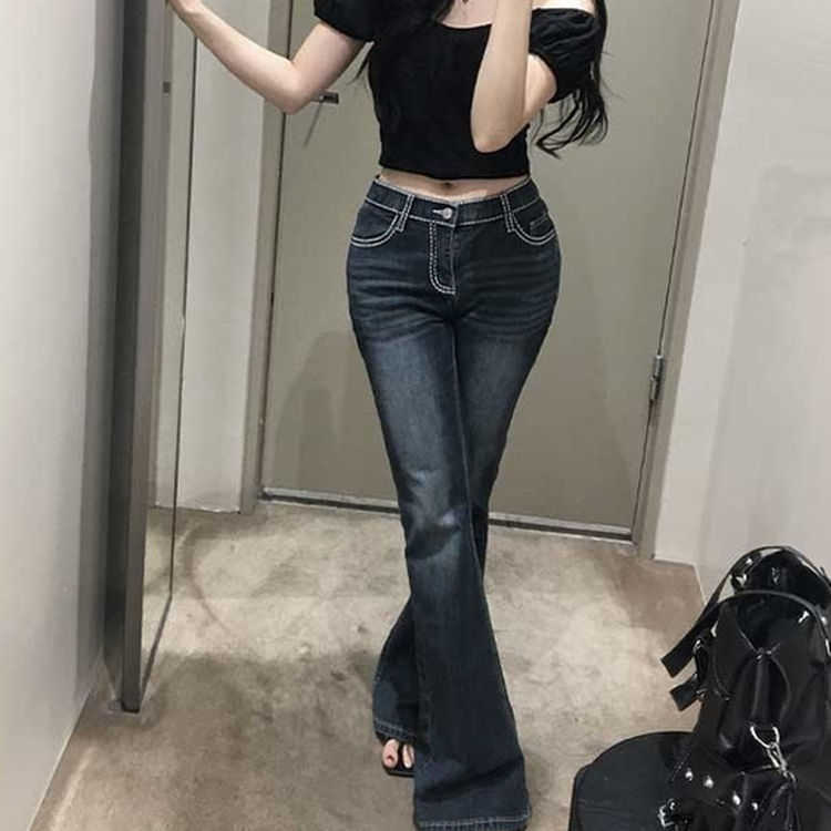 ステッチデニムブーツカットパンツ BLUE