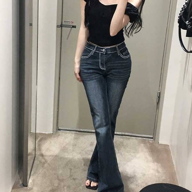 ステッチデニムブーツカットパンツ BLUE
