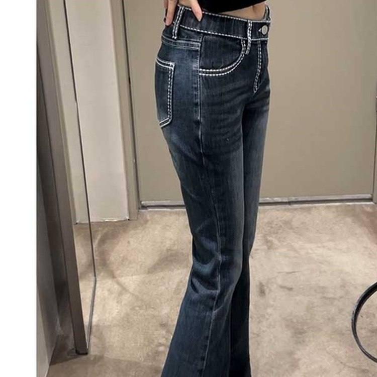 ステッチデニムブーツカットパンツ BLUE