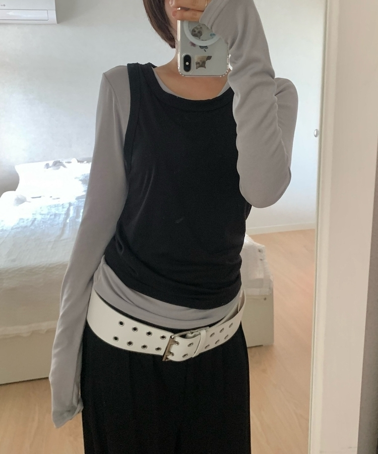 ラウンドネックレイヤードキャミソール NAVY