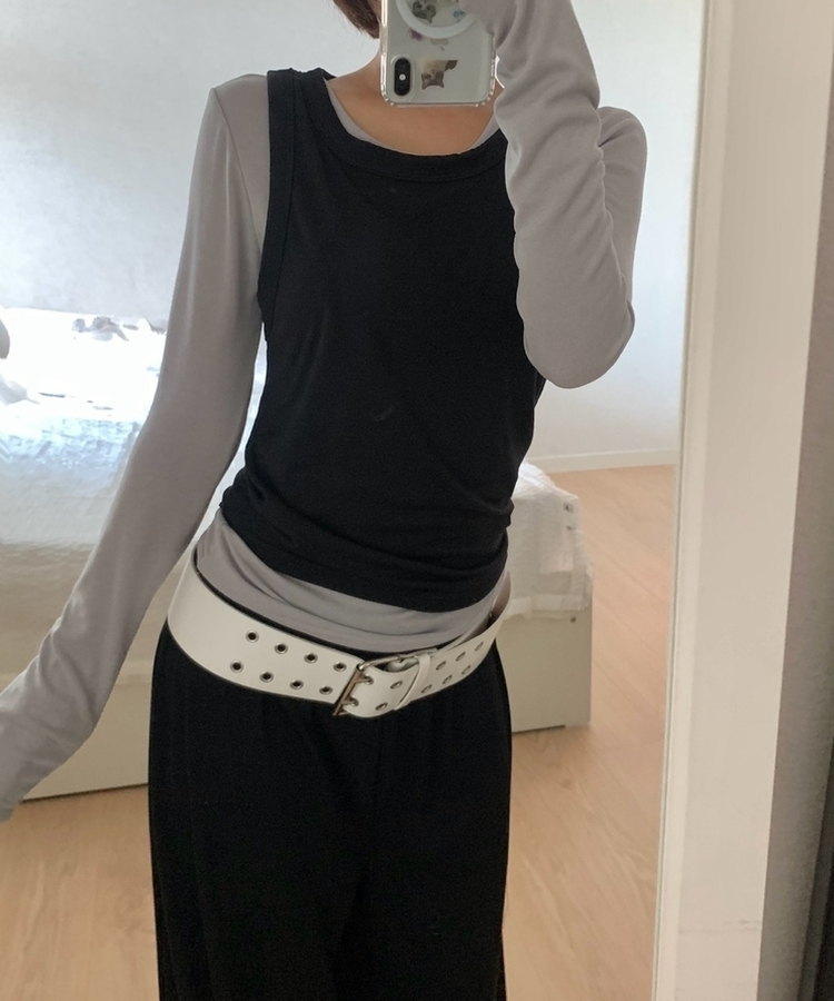 ラウンドネックレイヤードキャミソール NAVY