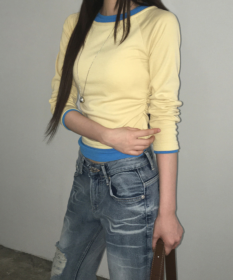 レイヤードスリムTシャツ(6color) YELLOW