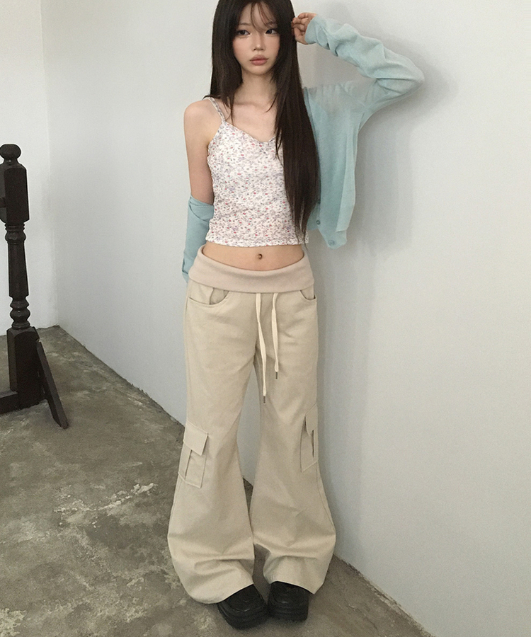 ストリングカーゴブーツカットパンツ BEIGE