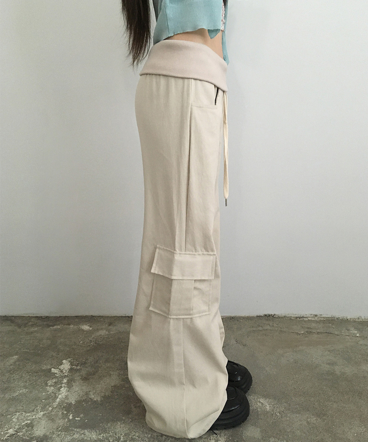 ストリングカーゴブーツカットパンツ BEIGE
