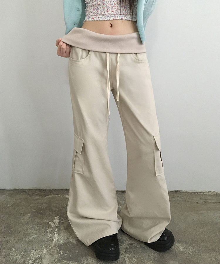 ストリングカーゴブーツカットパンツ BEIGE