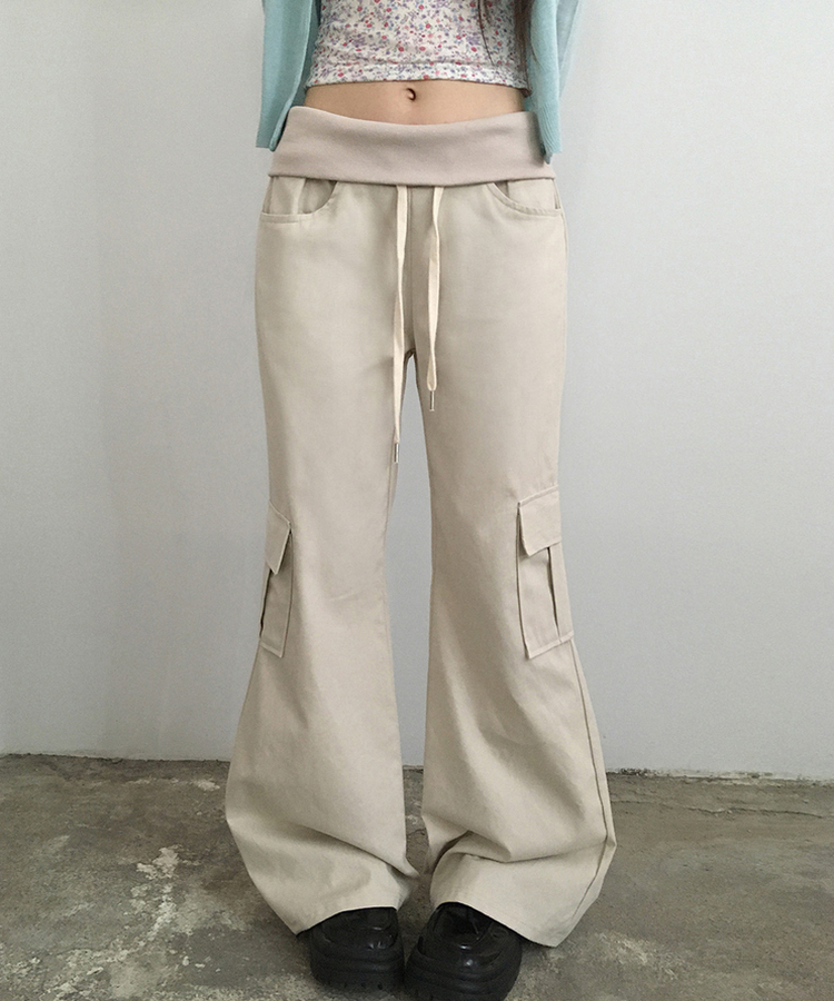 ストリングカーゴブーツカットパンツ BEIGE