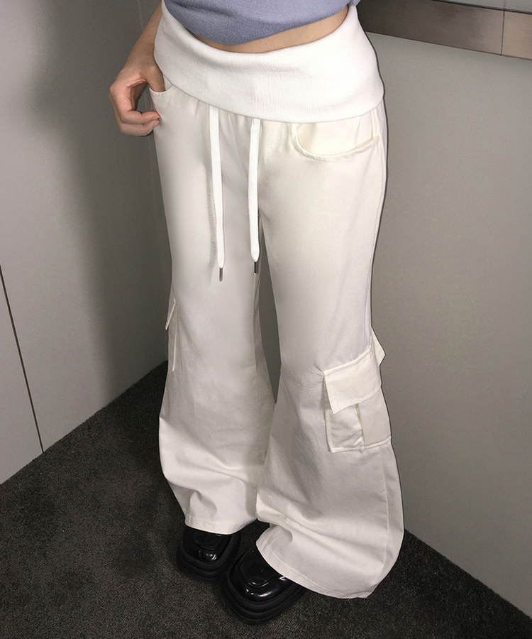 ストリングカーゴブーツカットパンツ IVORY