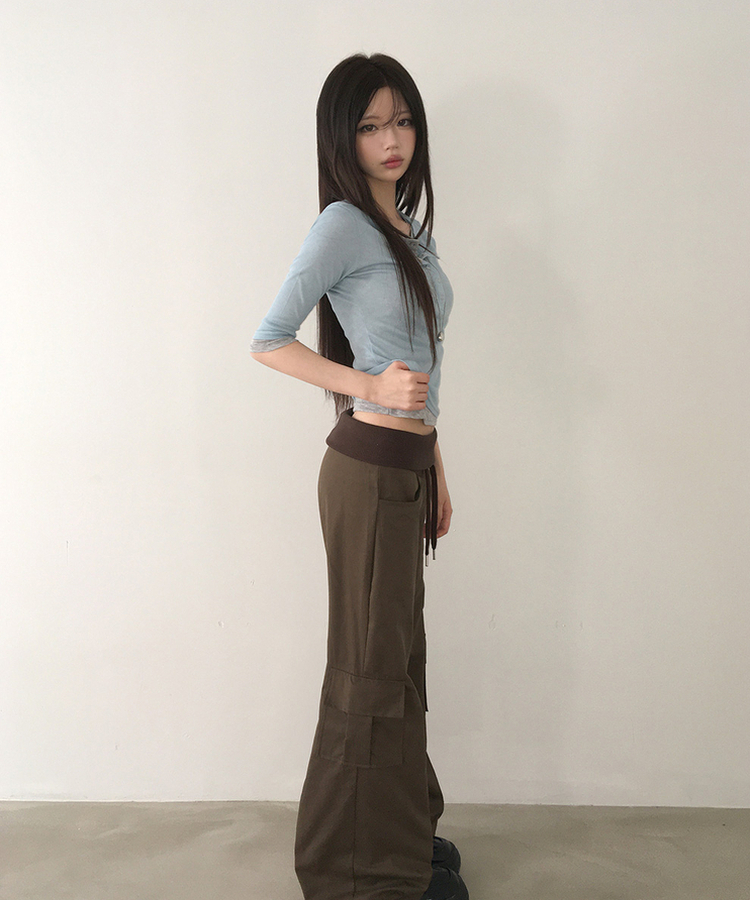 ストリングカーゴブーツカットパンツ BROWN