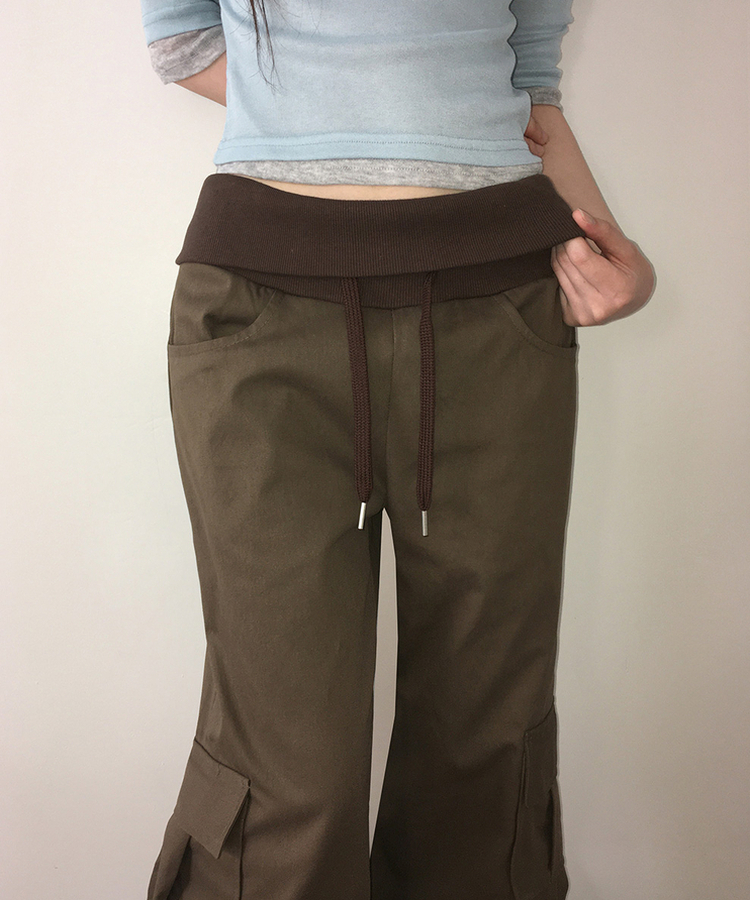 ストリングカーゴブーツカットパンツ BROWN