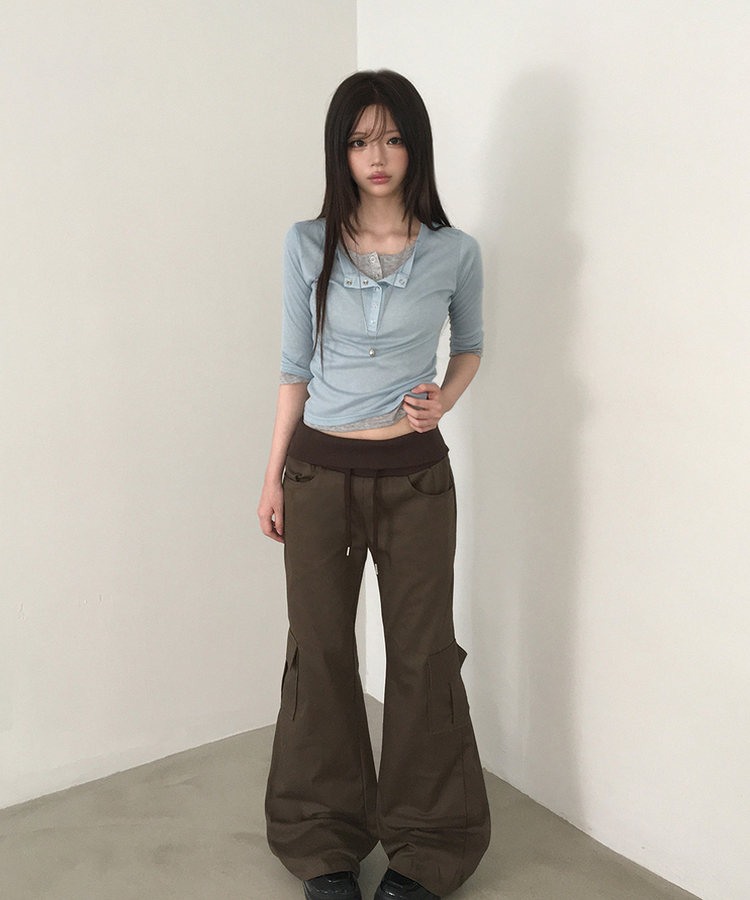 ストリングカーゴブーツカットパンツ BROWN