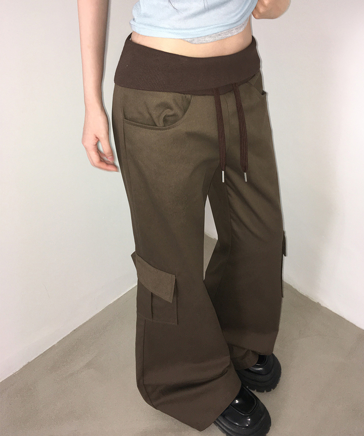 ストリングカーゴブーツカットパンツ BROWN