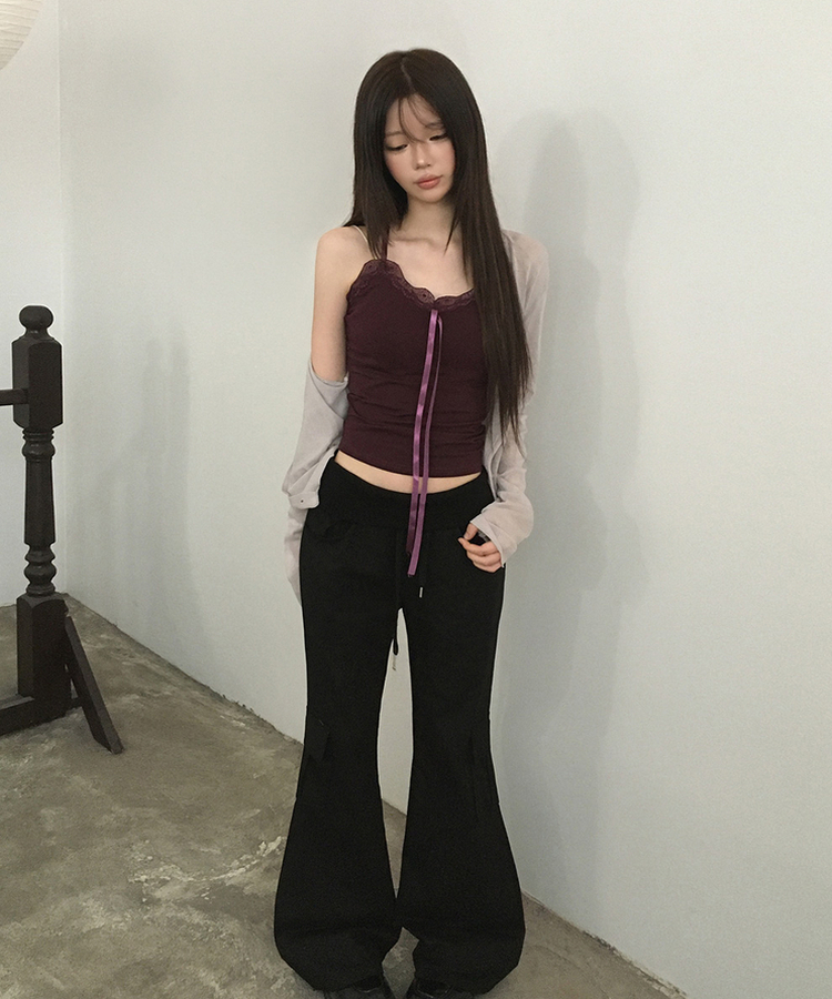 ストリングカーゴブーツカットパンツ BLACK