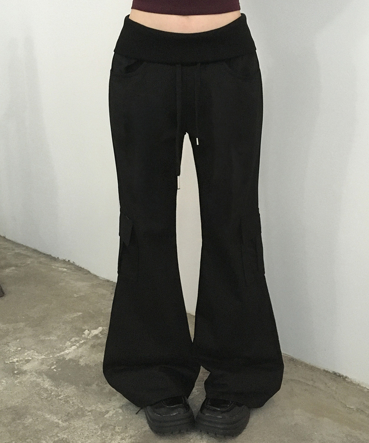 ストリングカーゴブーツカットパンツ BLACK