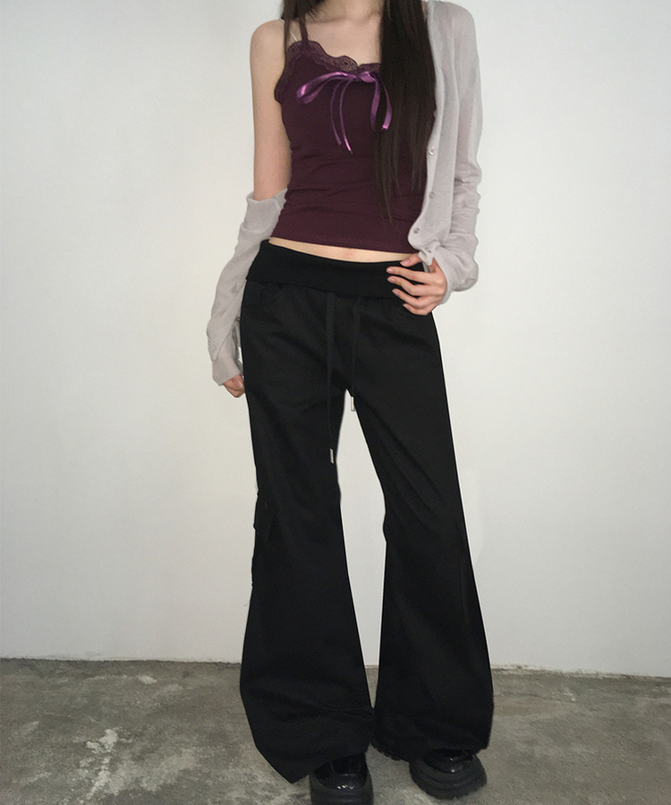 ストリングカーゴブーツカットパンツ BLACK