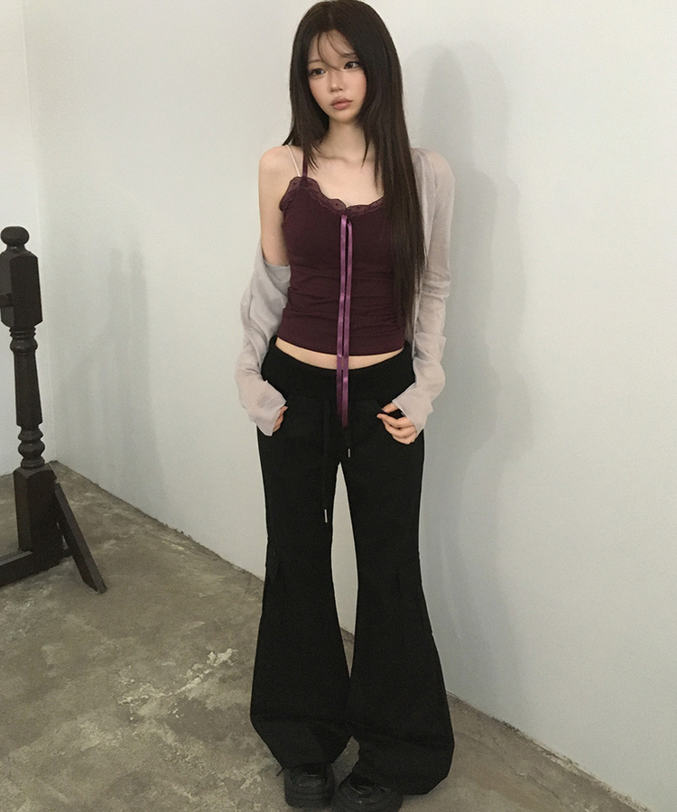 ストリングカーゴブーツカットパンツ BLACK