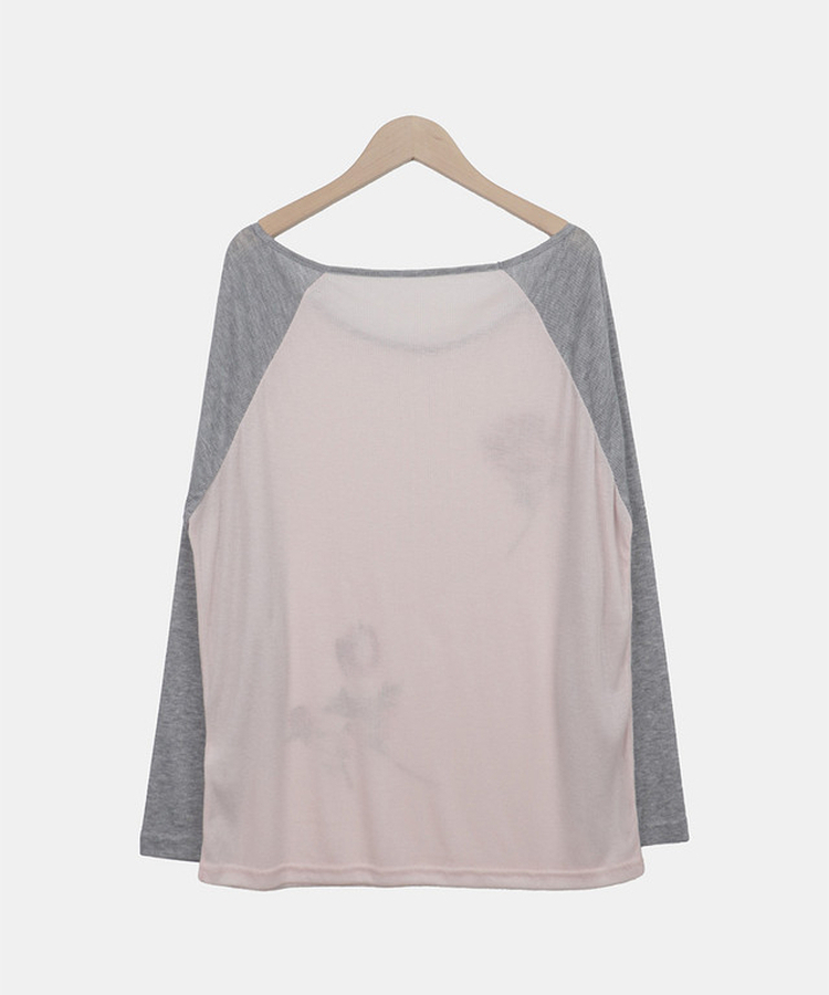 フラワーワンショルダー長袖Tシャツ